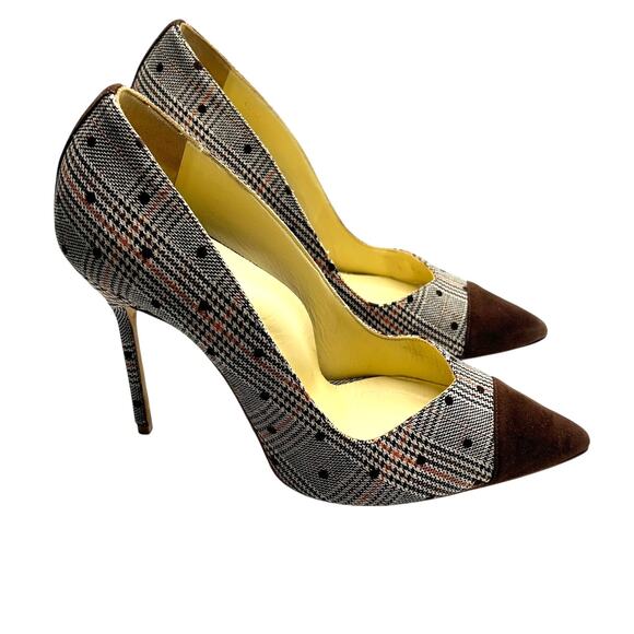 Sarah Flint Perfect Pump 100 Espresso Glen Check Plaid Suede Heels 39.5 (8.5 US) - Picture 2 of 9